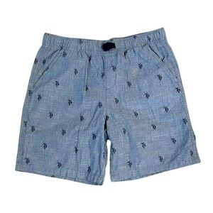 NWOT U.S. Polo Association Boys XXL 18 Blue Cotton Shorts Horse Chambray